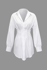 Solid Ruched Long Sleeve Mini Dress