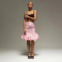 Fashion Ruched Cake Skirts Splice Zipper High Waist Solid Color Skirt Women's Slim Patchwork Pleated Skirt Sexy Hot Girl
