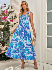Bohemia A-Line Sleeveless Floral Printed U-Neck Maxi Dress