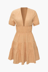 V-neck Short Sleeve Tiered Mini Dress
