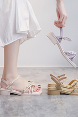 White soft-soled summer flat sandals for women with skirt