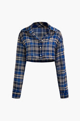 Check Collar Button Up Crop Shirt