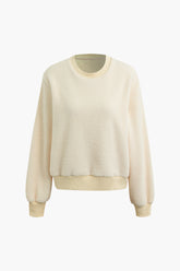 Solid Fleece Ribbed Trim Sweatshirt