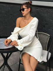 Knitted Backless Mini Dress For Women Lace Up Loose Solid Sexy Short Dresses Hot Girls Club Casual High Waist Dress FemmeChristmas Gifts