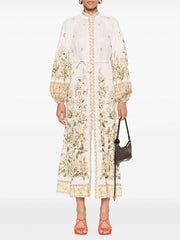 Flower Printed Long Sleeves Elegant Maxi Dresses