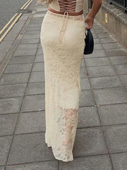 Lace Mesh Splice Long Skirts For Women 2024 See Through Sexy High Waist Maxi Skirt Femme Club Hollow Out Skirts LadiesChristmas Gifts