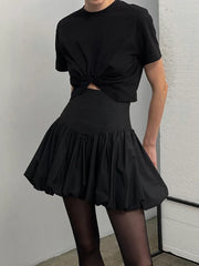 High Waisted Bud Skirts Cotton For Women Fashion Solid Color Folds Patchwork Short Skirt Female Commuting Party ClothesChristmas Gifts