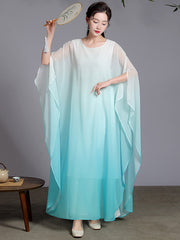Artistic Retro Half Sleeves Loose Gradient Round-Neck Maxi Dresses