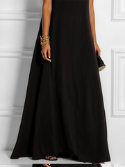 Loose Sleeveless Hollow Solid Color Split-Joint Round-Neck Maxi Dresses