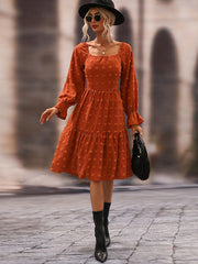 Bohemia Puff Sleeves A-Line Solid U-Neck Dress
