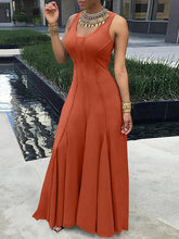 Plus Size Sleeveless Solid Color Split-Joint U-Neck Maxi Dresses