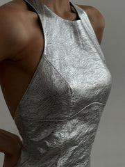 Skinny Backless Solid Color Split-Joint Zipper Round-Neck Mini Dresses