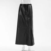 High Waist Straight Skirt Women's 2024 New Patchwork PU Leather Long Skirt Casual Solid High Street Party Club Skirt Y2k