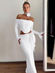 Flower Bodycon Skirt Sets Women Slim Sexy Backless Lace Up Tops Women's Party Elegant Dress 2 Piece Womens Suits OutfitsChristmas Gifts