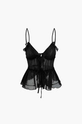 Tie Front Sheer Ruffle Cami Top