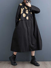 Asymmetric Buttoned Polka Dot Split-Joint A-Line Long Sleeves Lapel Midi Dresses