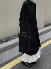 2024 New Fashion Elegant Cool Black Big Split Long Shirt & White Skirt Sets