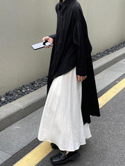 2024 New Fashion Elegant Cool Black Big Split Long Shirt & White Skirt Sets