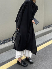 2024 New Fashion Elegant Cool Black Big Split Long Shirt & White Skirt Sets