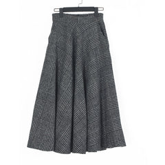 90s fashion Autumn and Winter Woolen Skirt Artistic Retro Plaid Large Swing Skirt Elastic Waist Mid-Length Square Dance Slimming A- Line