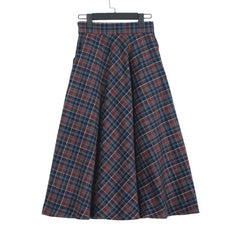90s fashion Autumn and Winter Woolen Skirt Artistic Retro Plaid Large Swing Skirt Elastic Waist Mid-Length Square Dance Slimming A- Line