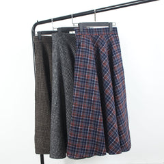 90s fashion Autumn and Winter Woolen Skirt Artistic Retro Plaid Large Swing Skirt Elastic Waist Mid-Length Square Dance Slimming A- Line