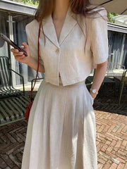 2024 New Fashion Elegant Loose Linen Short Shirt & A-line Skirt 2 Pieces Suit