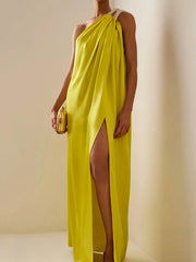 Solid Color Loose Sleeveless One-shoulder Maxi Dresses
