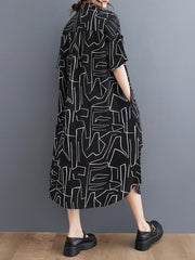 Abstract Printed Loose Lapel Midi Dresses