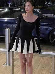 Lace Up High Waist Dress For Women Folds Splice Bodycon Mini Dress Hot Girls Street Slim See Through Dresses Woman AutumnChristmas Gifts