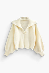 Lapel Balloon Sleeve Knit Sweater