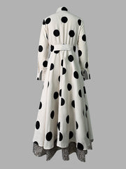 A-Line High Waisted Belted Lace-Up Pockets Polka Dot Split-Joint Stand Collar Maxi Dresses