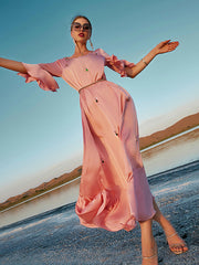 Vacation A-Line Solid Color Midi Dress