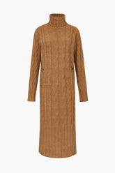 Turtleneck Cable Knit Sweater Dress