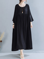 Simple Pleats Round-Neck Maxi Dress