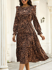 Bohemia Loose Leopard Round-Neck Dress