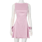 Mini Dress For women Sexy Waistless Sleeveless Hollow Bows Tank Dress Elegant Evening Dress Solid Female Summer NewChristmas Gifts