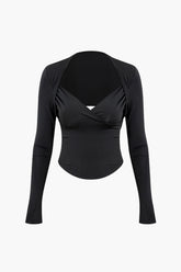 V-neck Cut Out Back Long Sleeve Crop Top