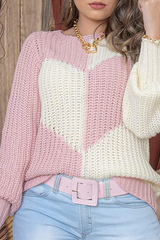 Casual Patchwork Contrast O Neck Tops Sweater