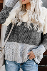 Casual Patchwork Basic Contrast O Neck Tops Sweater