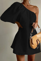 Elegant Solid Oblique Collar Irregular Dress Dresses