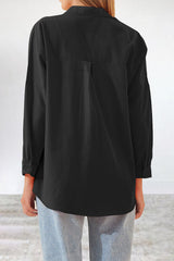 Casual Simplicity Solid Buttons Turndown Collar Tops