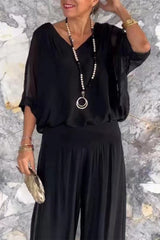 Casual Solid Backless V Neck Half Sleeve Two Pieces(10 Colors)
