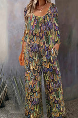 Casual Print Basic U Neck Regular Jumpsuits(3 Colors)