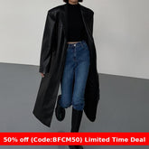 black sweater dress outfit Black Mid-Length Leather Coat for Women 2025 Spring and Autumn Fashion New Loose over-the-Knee PU Leather Suit Coat Trendy