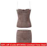 black sweater dress outfit Hot Girl Suit Women's 2025 Autumn Vintage Plaid Lace Stitching Small Camisole + Low Waist Sheath Skirt