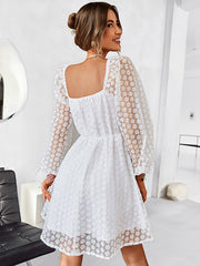 Vacation Puff Sleeves A-Line Solid V-Neck Dress