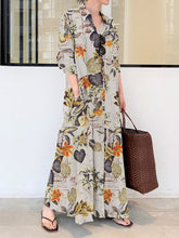 Printed Split-Joint Loose Plus Size Lapel Shirt Dress Maxi Dresses
