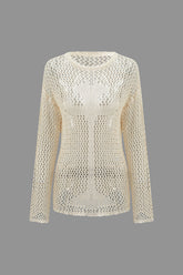Round Neck Hollow Out Knit Cover-Up Top