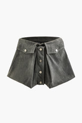 Faux Suede Button Up Flap Pocket Mini Skirt